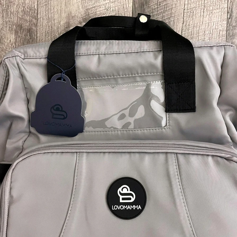 Lovomamma Gray Diaper Bag Backpack Multi-Pocket Travel‎ Baby Bag JMM-004 NWT